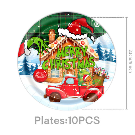 Cross-Border New Product Christmas Grinch Theme Party Decoration Flag Cartoon Party Supplies Tableware Christmas Decoration