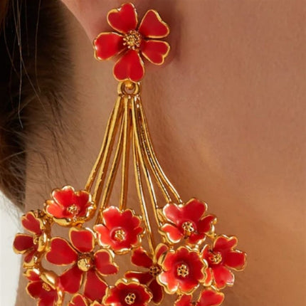 Oscar European and American Mid-Century Style Oil Dripping Enamel Bouquet Shape Brass 925 Silver Needle Niche Design Unique Earrings for Women