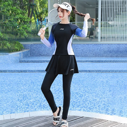 Conservative Swimsuit for Women 2025 New Slim Split Wetsuit Covering Belly Long-Sleeved Pants Sun Protection Two-Piece Set Large Size
