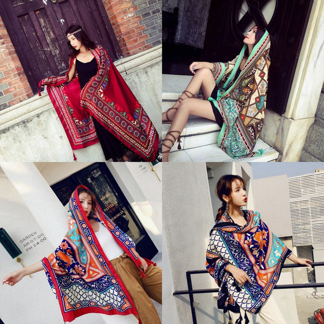 Ethnic Style Scarf, Sun Protection Shawl for Women, Yunnan Qinghai Grassland Travel Wear Silk Scarf, Seaside Beach Towel, Thin Style