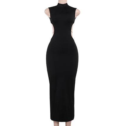 Celebrity Style Cross-Border Sexy Women's Solid Color Sleeveless Hollow-Out Backless Fashion Party Temperament Personality Dress for Women