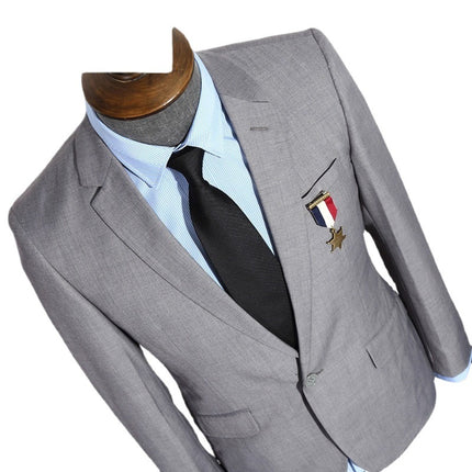 British Striped Men's Suit Slim Fit Business Gentleman Gray Business Suit for Banquet Light Business Style
