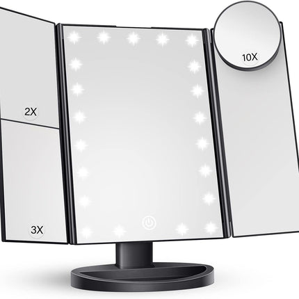 Cross-Border Led22 Light Mirror Three-Sided Foldableing Makeup Mirror with Light Charging Desktop Beauty Mirror Desktop Luminous Mirror