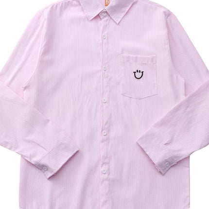 New Style Shirt with Smiley Face Embroidery, Japanese Retro Style, Simple and Versatile, Unbranded, Trendy New Fashion, Japanese Style