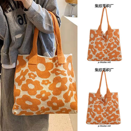 2023 New Amazon Flower Bag Knitted Bag Large Capacity Tote Bag Student Shoulder Bag Wool Bag Trendy Women