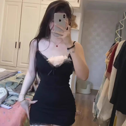 Lace Edge Base dress Women's Summer Sexy Figure Hip Skirt 2025 New Tight Strap Short Skirt