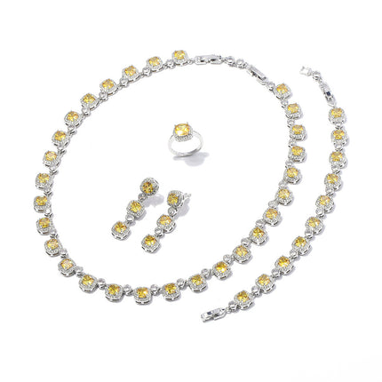 Square Fashion European and American Bridal suit Banquet Luxury Necklace Earrings Ring Bracelet AAA Zircon Jewelry suit