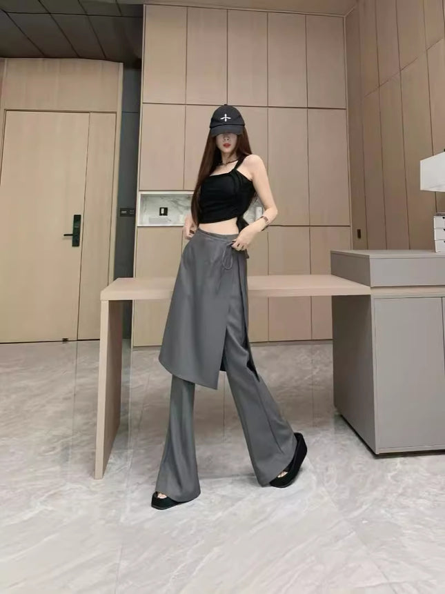 Korean Style High Waist Design Sense Dress Pants Detachable Fart Curtain Culottes Loose Wide Leg Fashionable Casual Trousers for Children