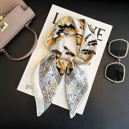 Simulated Silk Printed Silk Scarf for Women, Korean Cashew Leopard Print Headscarf, Four-Season Scarf, Professional Scarf Wholesale