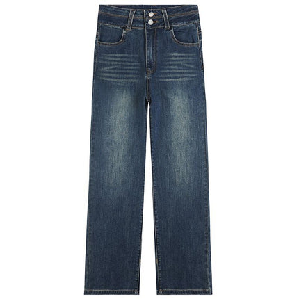 2024 Autumn and Winter New High Waist Double Buckle Slimming Stretch Narrow Straight Jeans for Women JEANS WOMEN