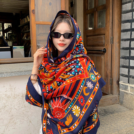 Ethnic Style Scarf, Sun Protection Shawl for Women, Yunnan Qinghai Grassland Travel Wear Silk Scarf, Seaside Beach Towel, Thin Style
