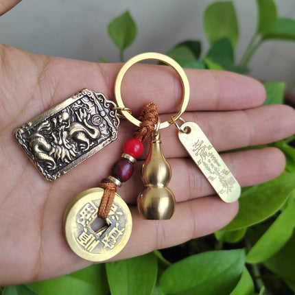 Pure Brass Zhao Gongming Lucky Order Hulu Wu God of Wealth Retro Keychain Pendant Shoucai Car Hanging Keychain