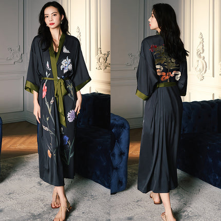 Yaoting New Style Satin Pajamas Women's Summer Large Size Light Luxury Seven-point Sleeve Cool Nightgown Bathrobe Home Clothes Women's WP2669