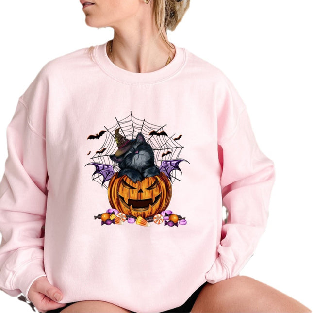 Cross-Border European and American Style Halloween Pumpkin Cat Sweatshirt Cute Funny Pattern Loose Pullover Sweatshirt