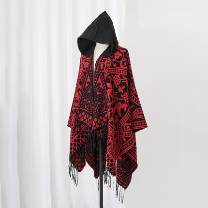 New Cross-Border Retro Cloud Totem Jacquard Ethnic Style Shawl Cloak Sichuan-Xizang Xinjiang Travel Photo Slit Scarf