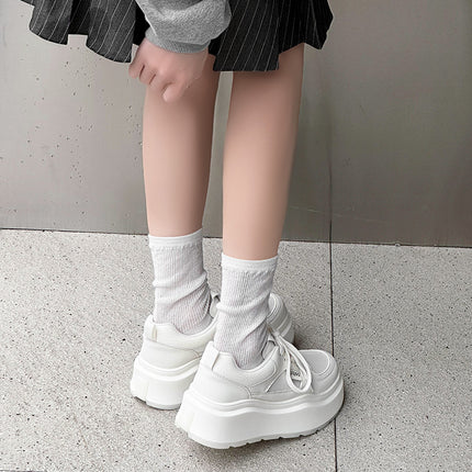 Mesh Sneakers for Women 2026 Summer New Casual Genuine Leather Thick-Soled Versatile Breathable Absorbent Sole White Shoes