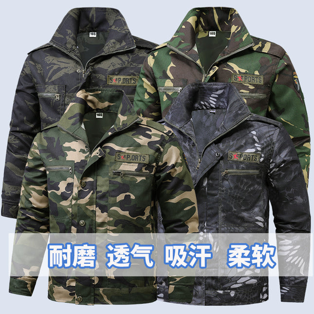 Workwear Set for Men, Labor Protection Clothing, Spring and Autumn Camouflage Wear, Durable Construction Site Work Clothes, Multi-Pocket Mechanic's Suit