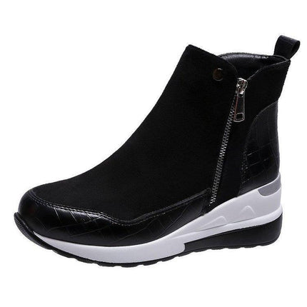 2026 New Large Size Boots for Women, Autumn Height-Increasing Short Boots, Korean Style Wedge Heel Student Side Zipper Sneakers for Women