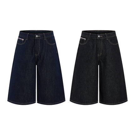 Jimau American Retro Cleanfit Denim Two-Color Cropped Jeans Unisex Loose Straight Versatile Shorts