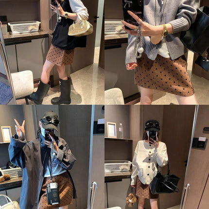 Mochie Street Style Pear-Shaped Figure High-Waisted A-Line Slimming Polka Dot Woolen Short Skirt Mq0813
