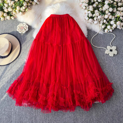 Skirt Ball Gown Puffy Skirt 2026 New Elastic Waist Mesh Ruffle Extra Large Hem Layered Cake Skirt for Women