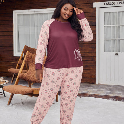 Cross-border plus size Women's Pajamas suit Long Sleeve Long Comfortable Simple and Generous Printed Autumn and Winter Home Clothes