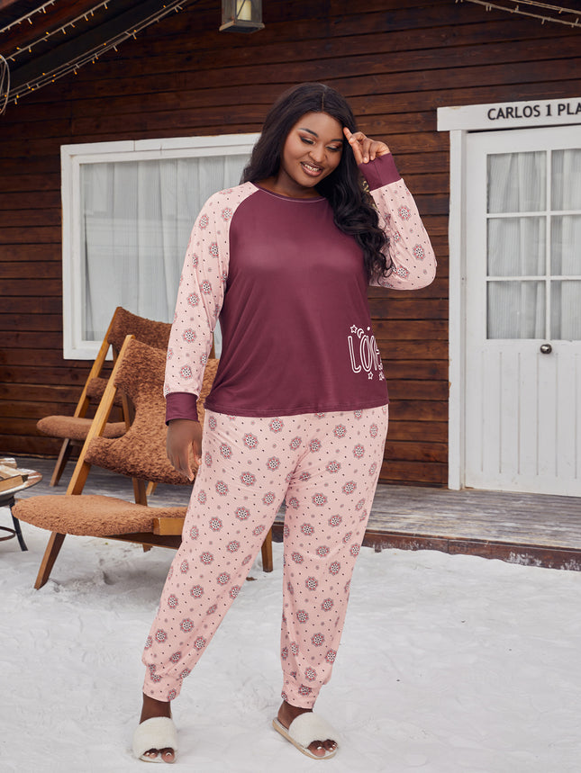 Cross-border plus size Women's Pajamas suit Long Sleeve Long Comfortable Simple and Generous Printed Autumn and Winter Home Clothes