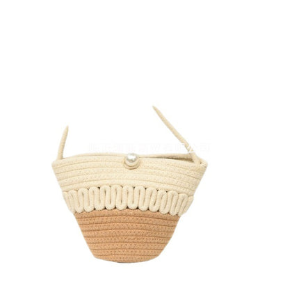 New Summer Women's Bag Bucket Beach Bag Pearl Fashion Mini Children Shoulder Crossbody Bag Travel Mori Small Bag