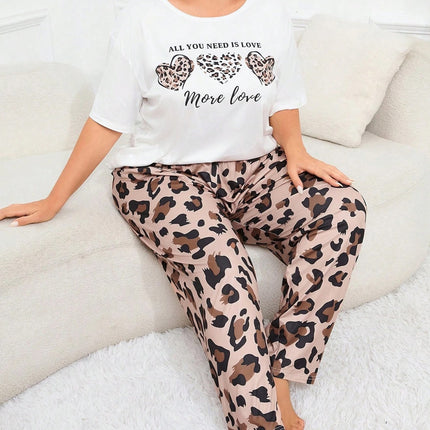 Cross-border European and American plus size Pajamas Women's Casual Loose Comfortable Outer Wearing Leopard Print Home Clothes suit Wholesale