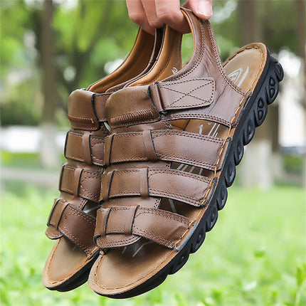 Cross-border E-commerce Shrimp Men's Leather Sandals plus size Simple Fashion All-match Fashionable Youth Men's Beach Shoes