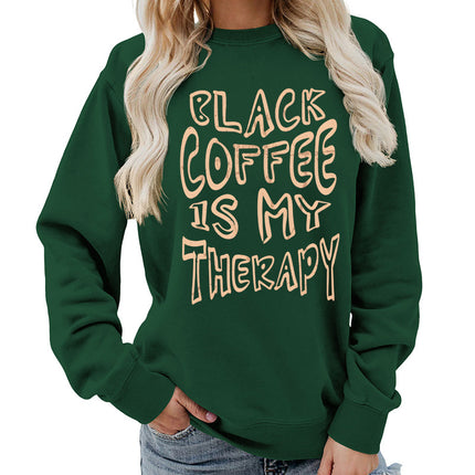 Amazon Source Black Coffee Printed Round Neck Women's Top Sweatshirt Coat Casual Loose European Size Winter