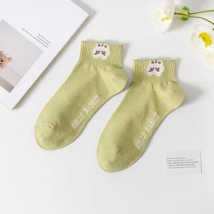 Women's Green Short Socks, Boat Socks, Short Socks, College Style, Casual Versatile Summer Thin Socks