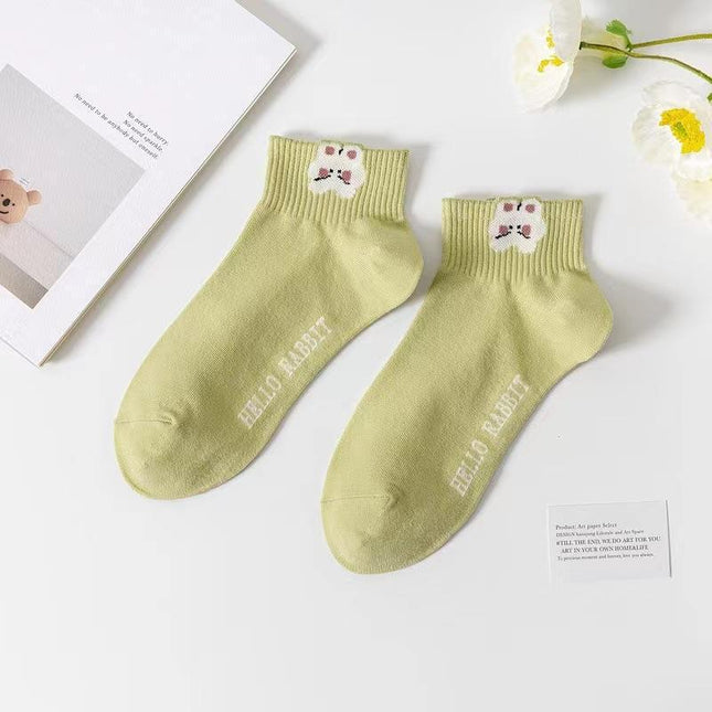 Women's Green Short Socks, Boat Socks, Short Socks, College Style, Casual Versatile Summer Thin Socks