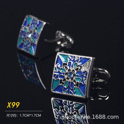 In-Stock French Shirt Cufflinks Men's Green Blue Plaid Cuff Studs Business Men's French Buttons Versatile