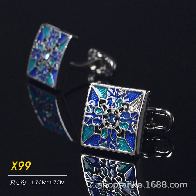 In-Stock French Shirt Cufflinks Men's Green Blue Plaid Cuff Studs Business Men's French Buttons Versatile