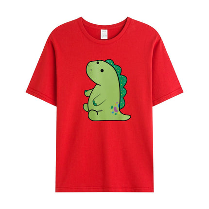 Cross-Border Summer New Product Cartoon Dinosaur Pattern Men's Cotton Loose Combed Cotton Pullover Round Neck Short Sleeves