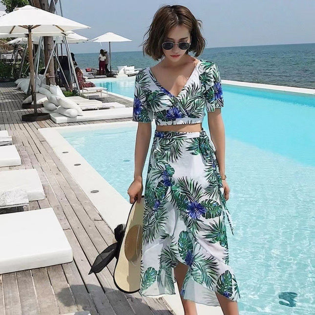 Couple's Swimsuit Women's Three-Piece Set Belly Covering Slimming Conservative Korean Style Hot Spring Small Chest Gathered Holiday Hot Spring Women's Swimsuit