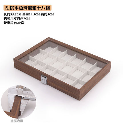 Fashion walnut grain white leather jewelry box with lid dustproof earrings earrings earrings storage box ring necklace bracelet tray