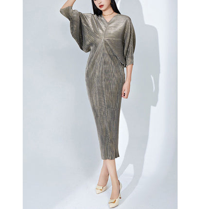 Long Skirt Summer Women's Clothing Export New Shenzhen Nanyou Classy Pleated Dress Classy Metallic Gloss
