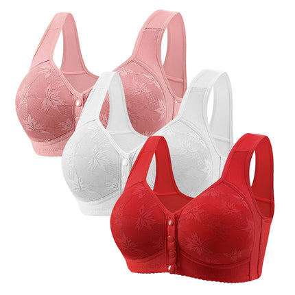 Large Cup 288【3-Piece Set】Cross-Border Front-Clasp Bra, Large Size, Vest-Style, Push-Up, Wireless, Thin Style