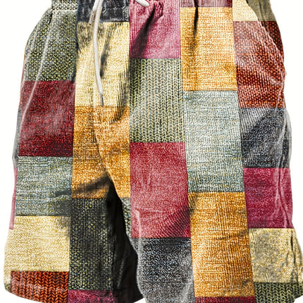Classic Style Men's Color Block Plaid Pattern Board Shorts