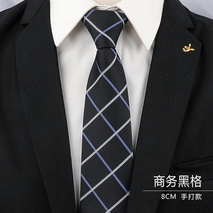 Men's Black Tie Men's Formal Wear Korean Style 8cm Student Women's Suit Business Lazy Zipper Wedding Professional Fashion