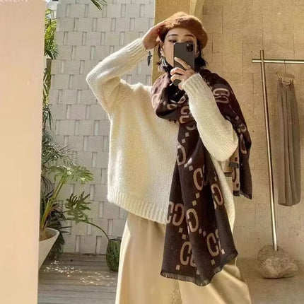Cc Cashmere Scarf for Women, New Autumn and Winter Style, Extra-Long g Scarf, Air Conditioning Shawl, Cape, Warm Cloak