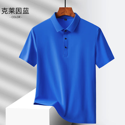 2025 Summer Ice Silk Men's Polo Shirt Work Clothes Thin Business Casual Stretch Breathable Short Sleeve Couple Style