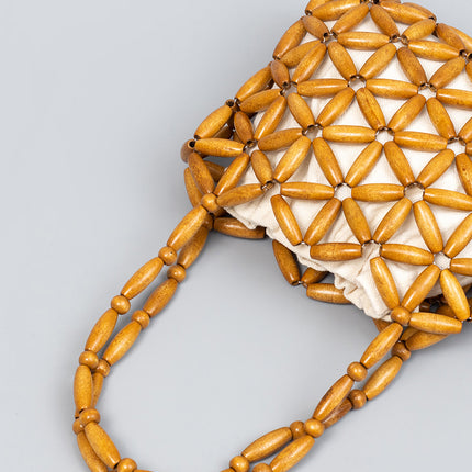 Hand-Woven Bags for Women, Cross-Border Commuting Small Bags, High-End Exquisite Wooden Bead Bags, Export Handbags, Women's Summer Bags