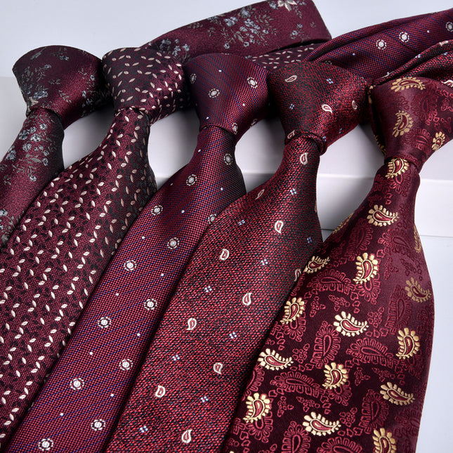 Tie men's formal wear business wine red bridegroom wedding jacquard hand fight 8cm administrative professional New in stock