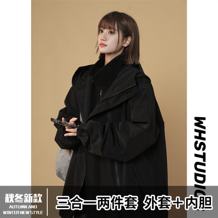 Group's New Outdoor Mountaineering Hooded Jacket Women's Locomotive Wind cotton and thickening Neutral Windproof Jacket