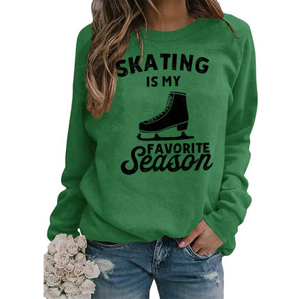 Foreign trade supply skating shoes printed round neck jacket sweater European size women's coat long sleeve cross-border