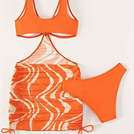 European and American Style Swimwear, Sexy Backless Tie-Up Bikini, Hollow-Out Beach Vacation Ins-Style Two-Piece Bikini