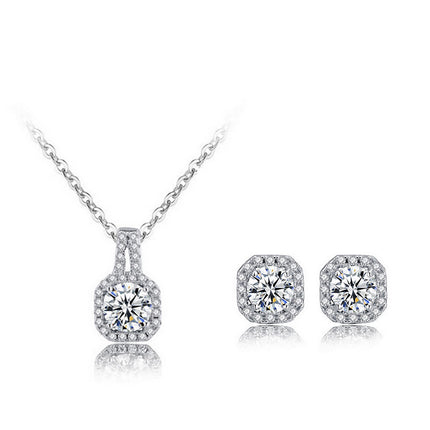 Exaggerated jewelry set European and American new zircon earrings necklace fashion small fresh square x1104-e1104